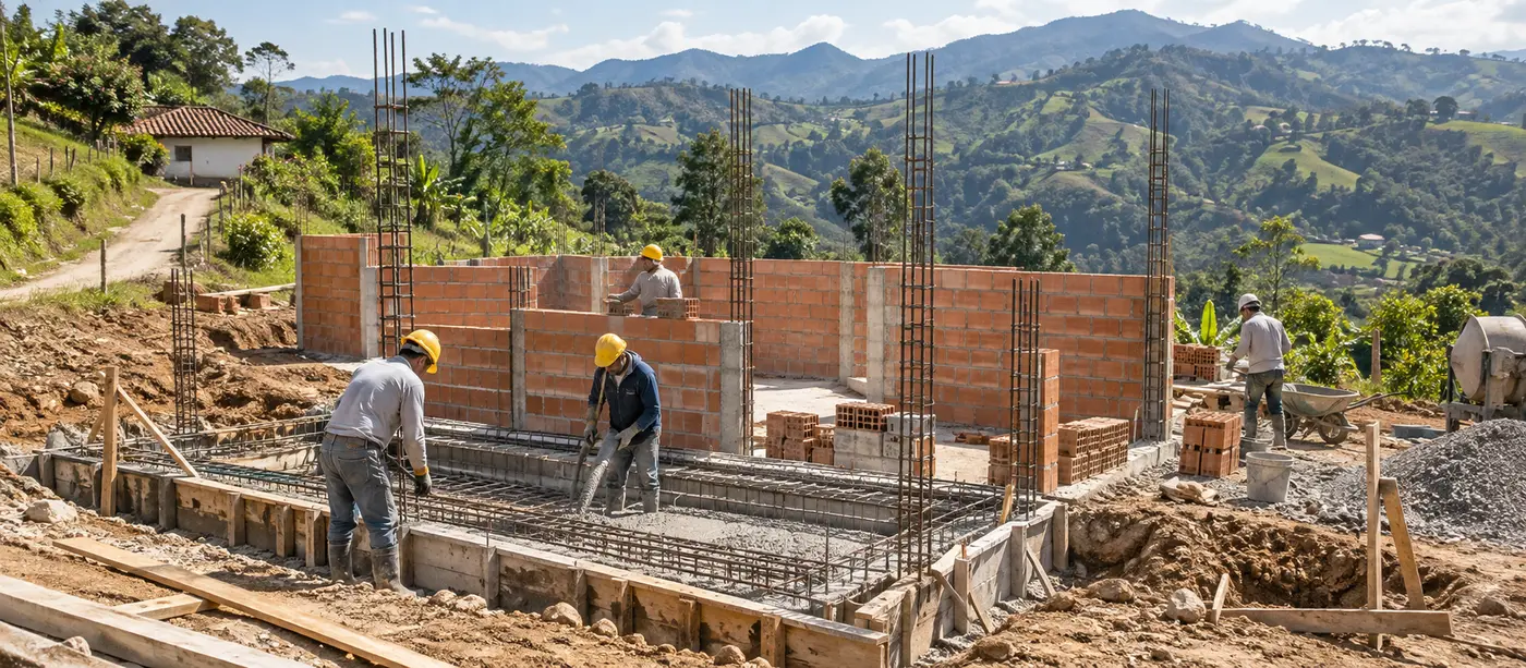 Construcción estructural de una vivienda rural