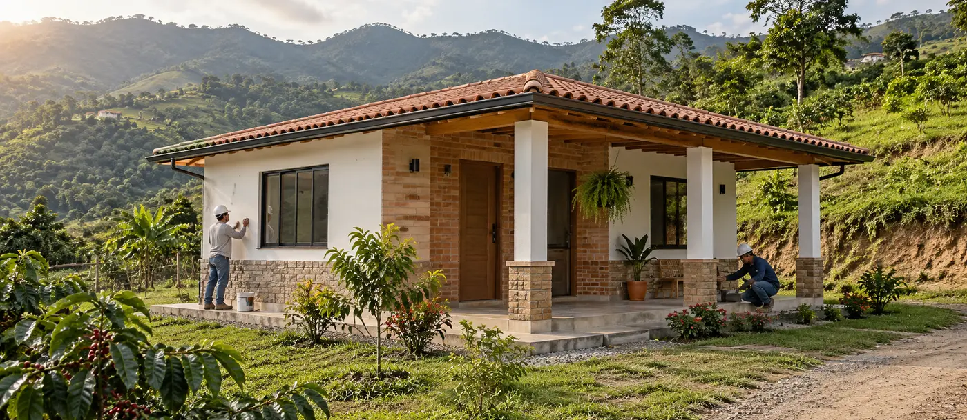 Vivienda rural nueva en etapa de acabados